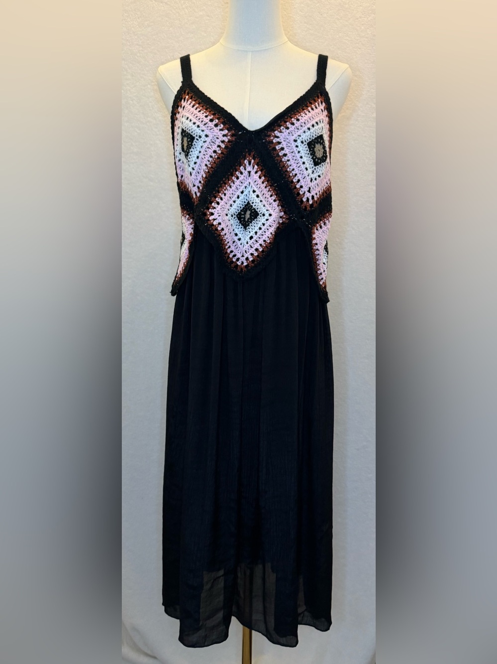 Rebellion Boho Maxi Dress Crocheted Bodice Artistic Whimsical Cottagecore Sz XL